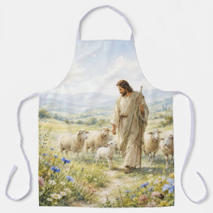 Tablier Jésus Bon Berger Fleur Sauvage Aquarelle