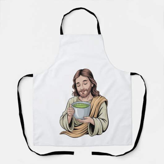 Tablier Jésus buvant un matcha chrétien (Recto)