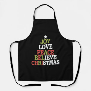 Tablier Joie Amour Paix Croire Sapin de Noël Famille
