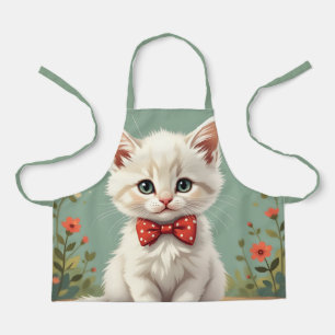 Tablier Joli adorable chat blanc avec noeud papillon