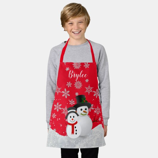 Tablier Joli appart Noël Snowmen Personnalisé Enfants (Porté)