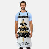 Tablier Joli arbre de Noël noir et or personnalisé (Porté)