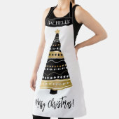 Tablier Joli arbre de Noël noir et or personnalisé (Insitu)