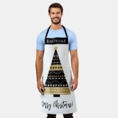 Tablier Joli arbre de Noël noir et or personnalisé (Porté)