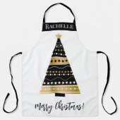 Tablier Joli arbre de Noël noir et or personnalisé (Recto)