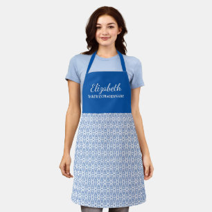 Tablier Joli bleu Abstrait Fleur Nom Motif Apron