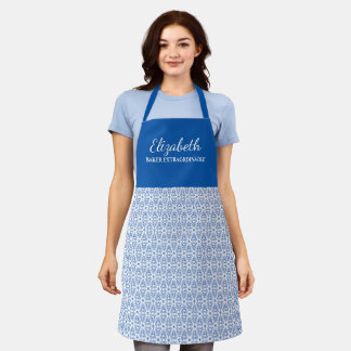 Tablier Joli bleu Abstrait Fleur Nom Motif Apron