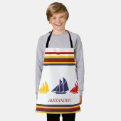 Tablier Joli bleu marine rouge jaune voilier rayure nautiq (Porté)