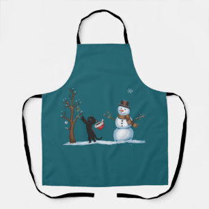 Tablier Joli Bonhomme de Neige de Noël Chats Amoureux Xmas