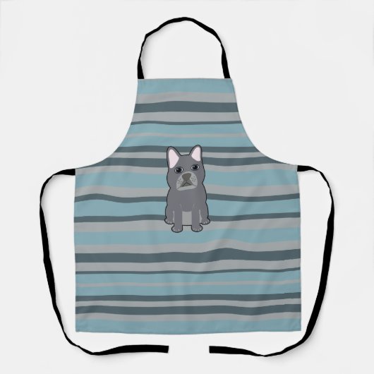 Tablier Joli Bouledogue Français rayé bleu (Recto)