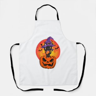 Tablier Joli Casquette Halloween Chat Noir Sorcière Citrou