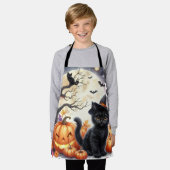 Tablier Joli chat noir et citrouilles d'Halloween  (Porté)