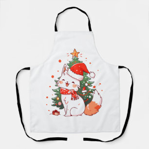Tablier Joli chat portant un chapeau de Père Noël près de