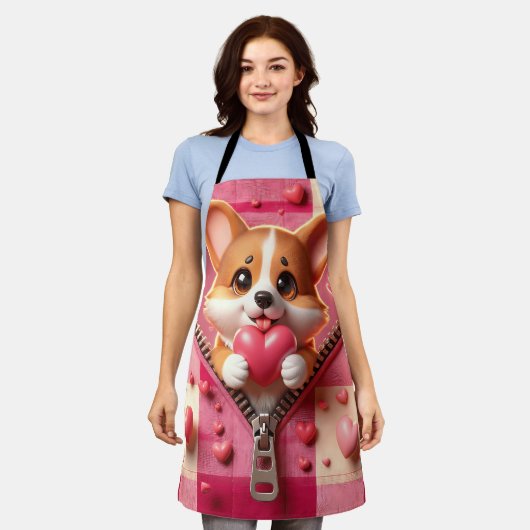 Tablier Joli chiot 3D dans un Arrière - plan rose et blanc (Porté)