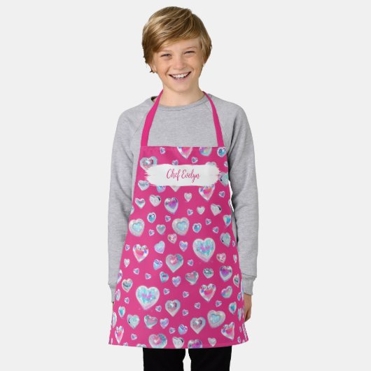 Tablier Joli coeur en cristal brillant 3D sur rose (Porté)