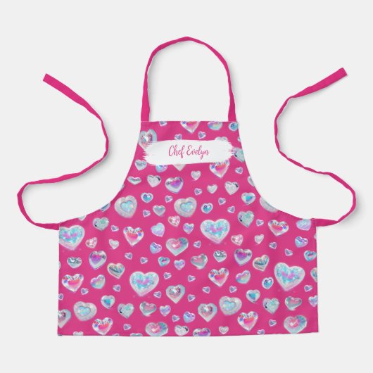 Tablier Joli coeur en cristal brillant 3D sur rose (Recto)