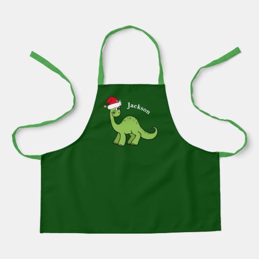 Tablier Joli Dinosaure Vert Noël Monogramme Enfants Apron (Recto)