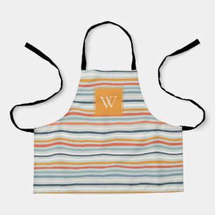 Tablier Joli Dusky Orange Bleu Motif rayé Monogramme