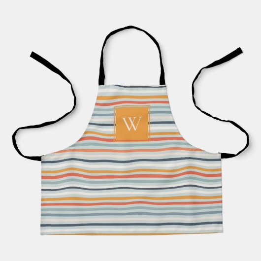 Tablier Joli Dusky Orange Bleu Motif rayé Monogramme (Recto)