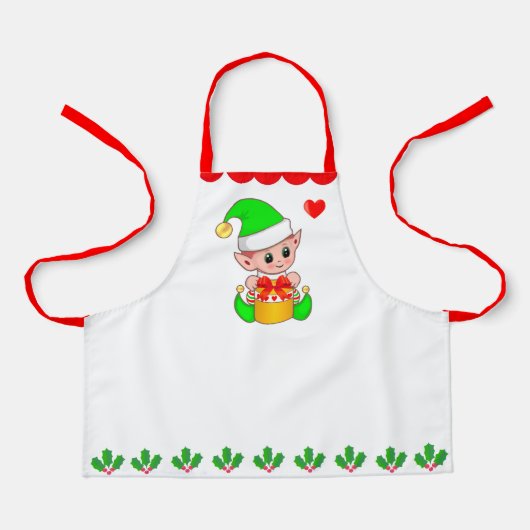 Tablier Joli elfe de Noël & décoration de feuilles de baie (Recto)