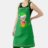 Tablier Joli elfe de Noël et Confetti d'or sur Vert (Insitu)