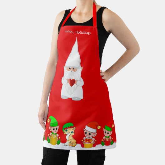 Tablier Joli Gnome de Noël et Escouade d'elfes en rouge (Insitu)
