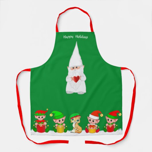 Tablier Joli Gnome de Noël et Escouade d'elfes sur Green (Recto)