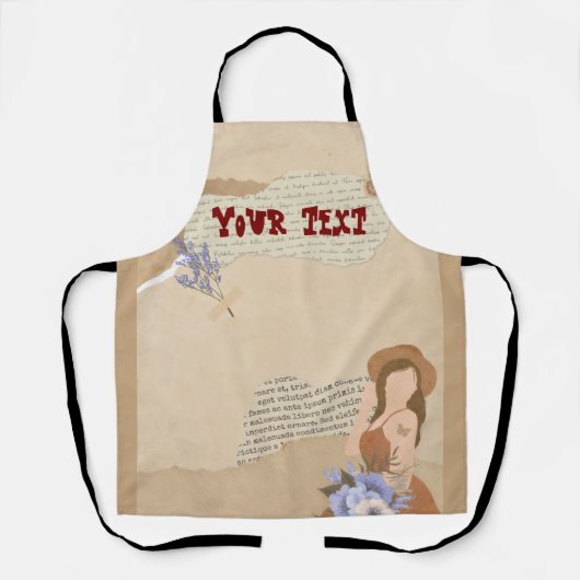 Tablier Joli gris, fleur, papillon et texte (Recto)