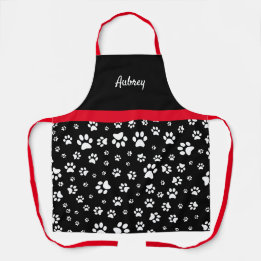 Tablier Joli imprimé patte personnalisé rouge noir et blan