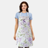 Tablier Joli initiale de nom floral violet (Porté)