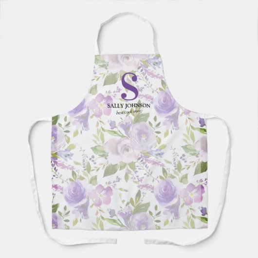 Tablier Joli initiale de nom floral violet (Recto)