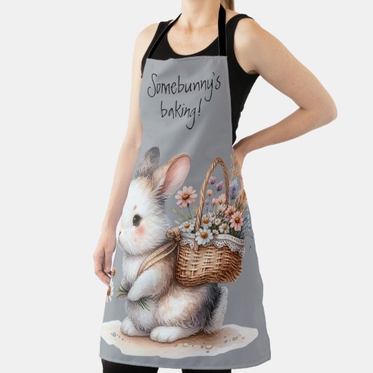 Tablier Joli lapin aux fleurs Aquarelle Art (Insitu)