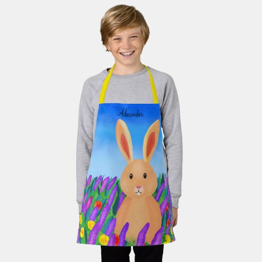 Tablier Joli lapin de Pâques dans les fleurs (Porté)