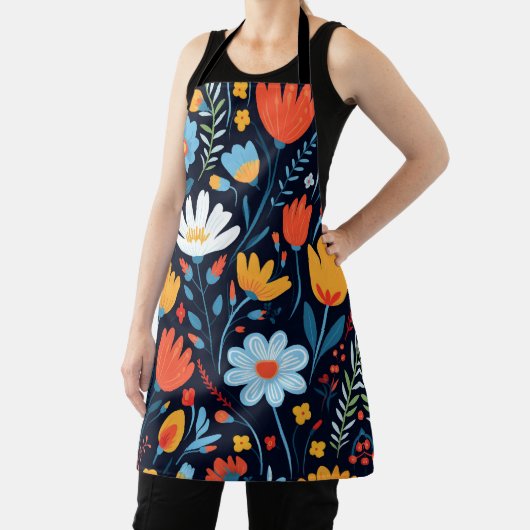 Tablier Joli modèle floral noir féminin (Insitu)