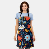 Tablier Joli modèle floral noir féminin (Porté)