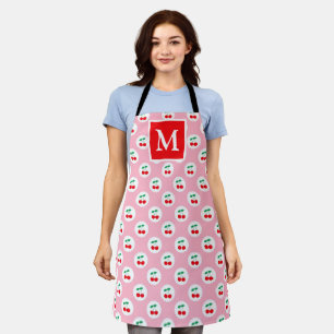 Tablier Joli Monogramme de Cerises d'Été Rose Clair et Rou