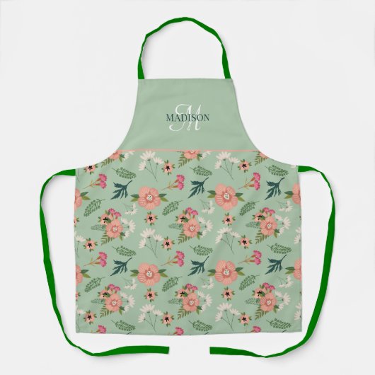 Tablier Joli Monogramme Floral rose moderne (Recto)