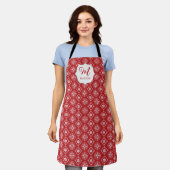 Tablier Joli Monogramme Noël Flocon de neige rouge Simple (Porté)