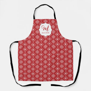 Tablier Joli Monogramme Noël Flocon de neige rouge Simple