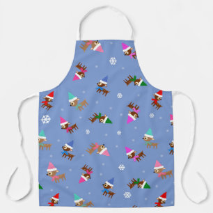 Tablier Joli motif de cerf de Noël sur fond bleu clair