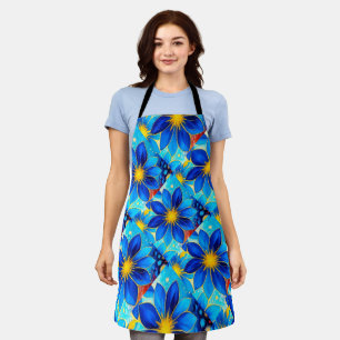 Tablier Joli Motif de Fleurs Bleues