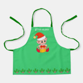 Tablier Joli Noël petit elfe d'aide sur vert (Recto)