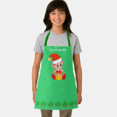 Tablier Joli Noël petit elfe d'aide sur vert (Insitu)