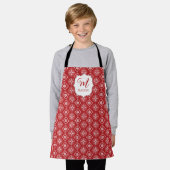 Tablier Joli Noël Rouge Monogramme Simple Flocon de neige (Porté)