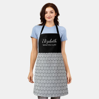 Tablier Joli noir et blanc Fleur Motif Nom Apron