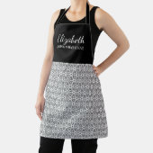 Tablier Joli noir et blanc Fleur Motif Nom Apron (Insitu)
