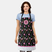 Tablier Joli noir rose Monogramme Floral Impression (Porté)