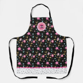 Tablier Joli noir rose Monogramme Floral Impression (Recto)