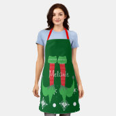 Tablier Joli nom de lutin rose flocons de Noël (Porté)