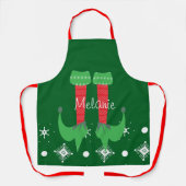 Tablier Joli nom de lutin rose flocons de Noël (Recto)